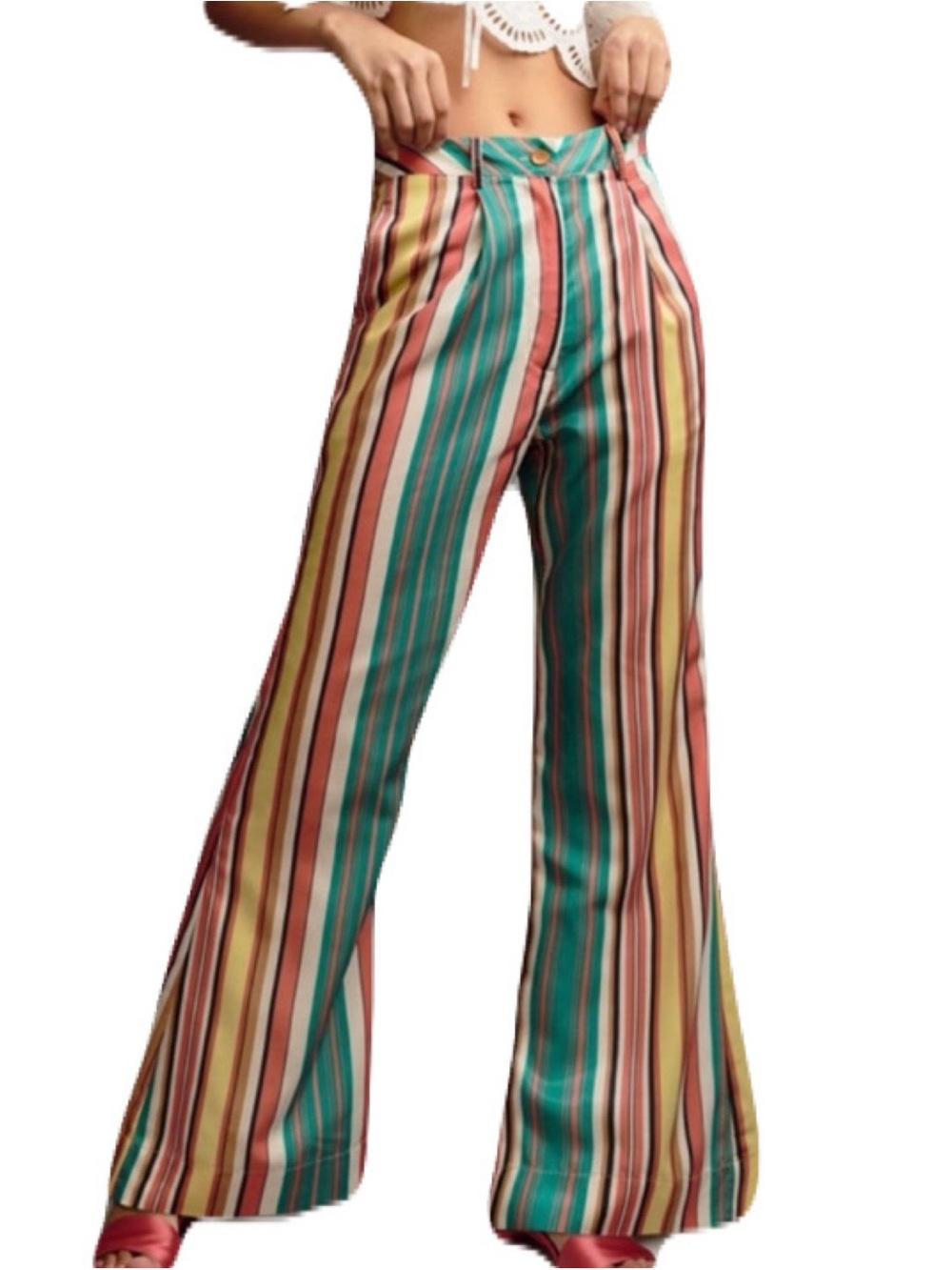 Anthropologie Tiny Size 0 Satin Striped Wide Leg Camelia Pants Disco Festival